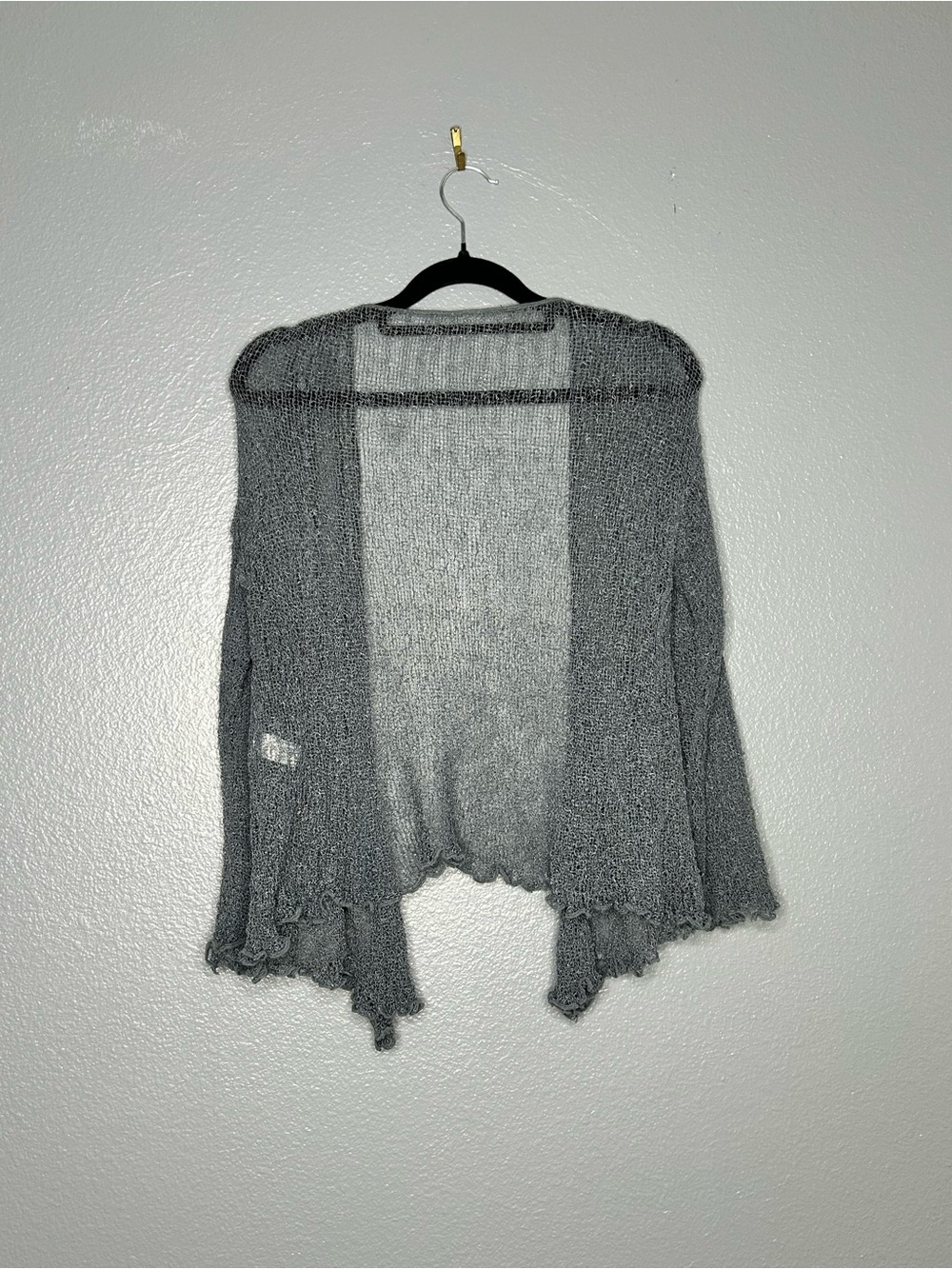 Gray Sheer Open-Front Ruffled Hem whimsigoth witchy Cardigan Shrug - Picture 7 of 11